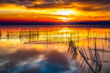 sunset over the lake
