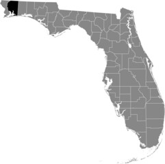 Black highlighted location map of the US Santa Rosa county inside gray map of the Federal State of Florida, USA