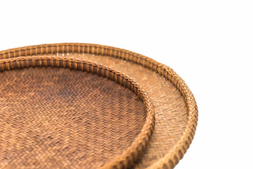  Handmade  wooden basket is good quality put on a white background.