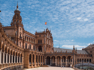 Fototapeta premium View of the plaza españa (spanish square) in Maria Luisa park, Seville, a construction made with exposed brick and with renaissance touches