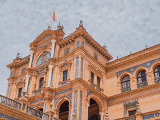 Spanish square (Plaza de Espana) in Seville, Spain, a construction made with exposed brick and ceramic for Aníbal Gonzalez