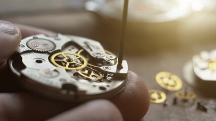Mechanical watch repair. Watchmaker's workshop. Hihg accuracy level