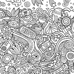 Hippie hand drawn vector doodles illustration. Hippy frame card design.