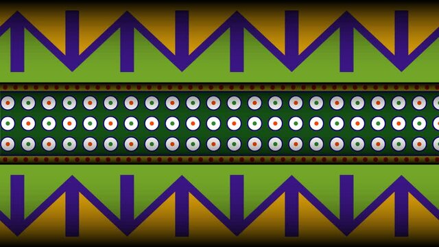 Looping animated background in flat style, seamless pattern in Indian folk style