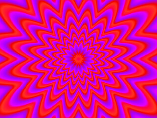 Fototapeta na wymiar Scarlet flower. Red flower blossom. Optical expansion illusion.