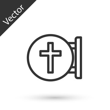 Grey line Christian cross icon isolated on white background. Church cross. Vector