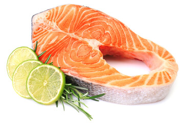 Salmon steak on white background