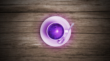 Universe, space in a cup of coffee or a cup of tea. Unusual concept of a cup with a drink.