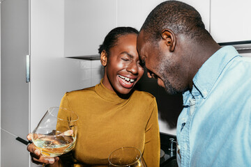 A Love Couple Drinking Wine at Home