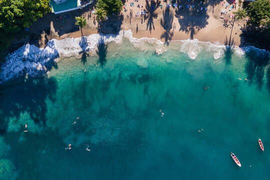 paradise beach in Caribbean sea from above