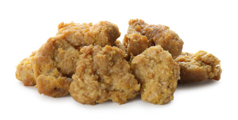 Delicious cooked soy meat on white background