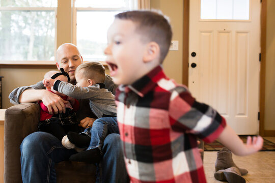 Rowdy Children With Father