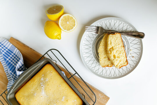 Lemon Cake Flatlay White Table Dessert Food Photography