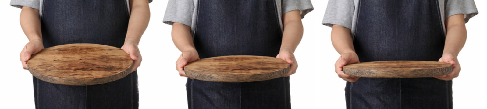 Chef Holding Wooden Cuttingboard On White Background