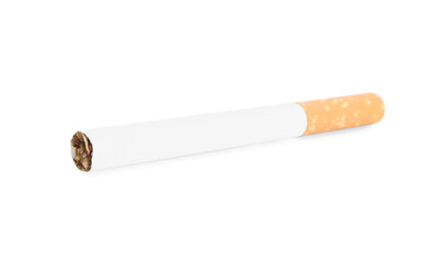 Cigarette with orange filter isolated on white