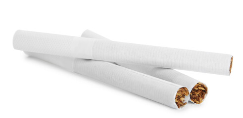 Cigarettes with filters isolated on white. Bad habit
