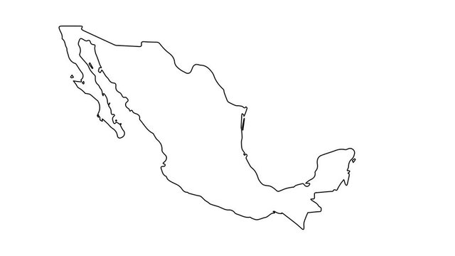 Mexico map animation line. Black line animation letters drawing on a white background.