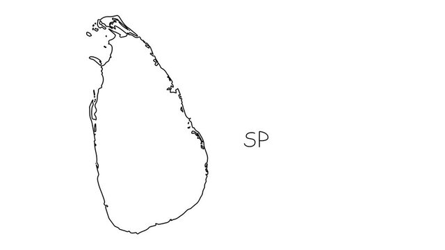 Sri Lanka.map animation line. Black line animation letters drawing on a white background.