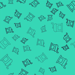 Black line Manual coffee grinder icon isolated seamless pattern on green background. Vector