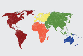 Fototapeta na wymiar Grunge map with five color landmass,vector design