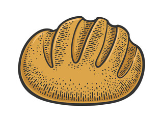 Loaf of bread color line art sketch engraving vector illustration. T-shirt apparel print design. Scratch board imitation. Black and white hand drawn image.