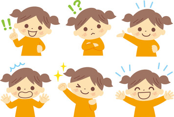 いろいろな表情の女の子の上半身イラスト