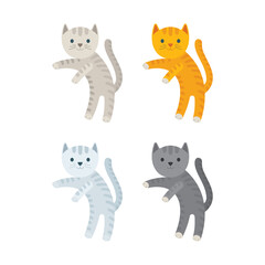 Cat. Standing and lying on the back kitten cat. Cartoon style virus color drawing kitten characters. Part of set.