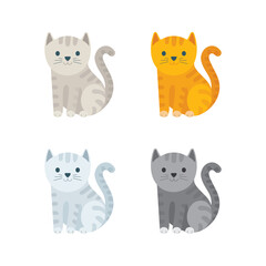 Cat. Sitting cute cat side view. Cartoon style virus color drawing kitten characters. Part of set.