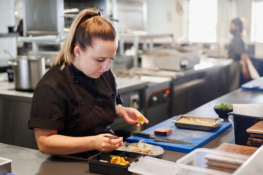 Chef preparing fine dining food in a kitchen