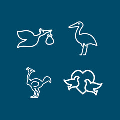 bird line icon set with ostrich, stork, bird line icon set with ostrich, stork,