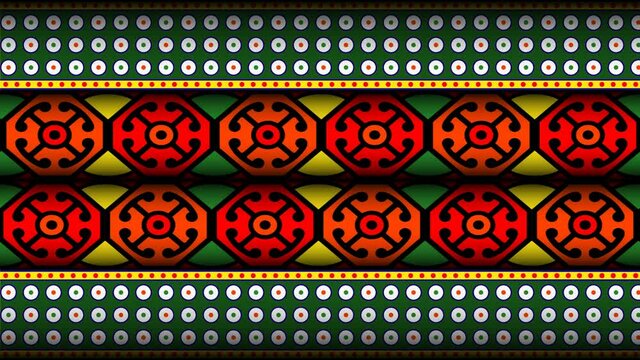 Looping animated background in flat style, seamless pattern in Indian folk style