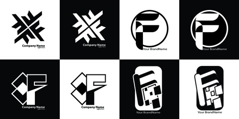 set of alphabet f logos vector black white