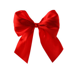 Red ribbon bow isolated on white. Festive decoration