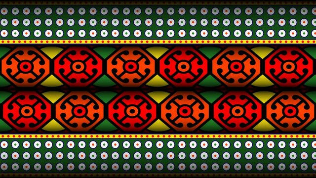 Looping animated background in flat style, seamless pattern in Indian folk style