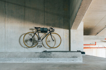 Bike Parked in Empty Parking Lot