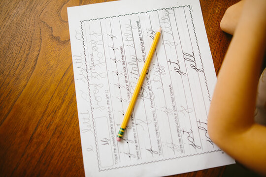 Overhead view of a child's homework