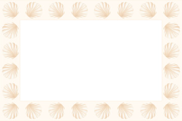 Ready-made vector summer frame template from realistic seashells. Background with borders decorated with sea pearl molluscs.