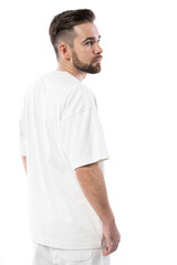 Handsome man wearing white t-shirt isolated on white background