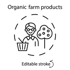 Agronomist with basket and fruit tree concept outline concept icon. Smart farming concept. Healthy eating program