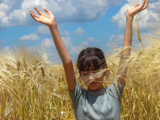 Naklejka na ściany i meble child in wheat field