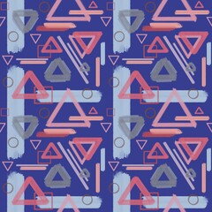 Seamless pattern of geometric figures on dark blue background