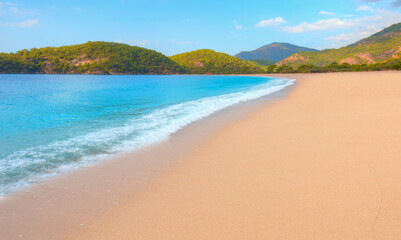 Panoramic view of amazing Oludeniz Beach And Blue Lagoon, Oludeniz beach is best beaches in Turkey - Fethiye, Turkey