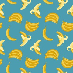 Seamless pattern of banana fruit on light blue background