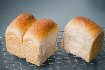 potato almond bread loaf on rack