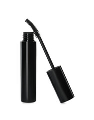 Mascara for eyelashes on white background. Makeup product