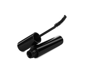 Mascara for eyelashes on white background. Makeup product