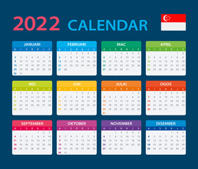 2022 Calendar - vector template graphic illustration - Singaporean version