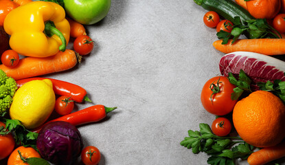 Fresh Fruits And Vegetables Frame Background
