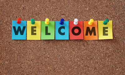 Welcome Word Sign Colorful Paper Notes