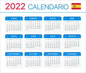 2022 Calendar - vector illustration - Spanish South Latin American Version. 